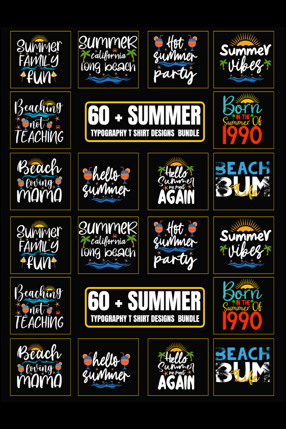 Summer Typography T-shirt Designs Bundle pinterest preview image.