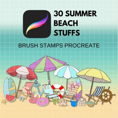 30 Summer Beach Stuff Procreate Stamps cover image.