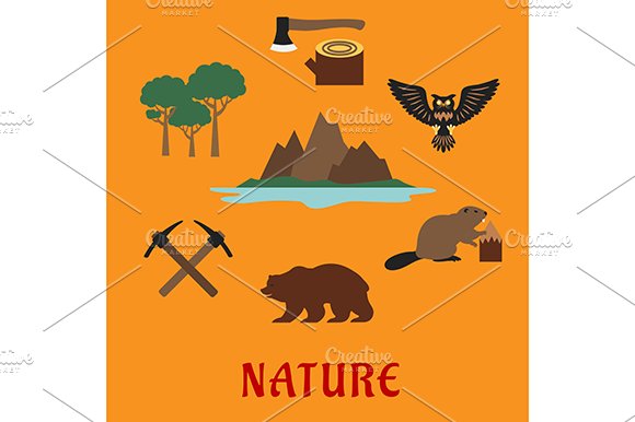 Canadian nature symbols flat icons cover image.