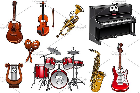 Cartoon musical instruments cover image.