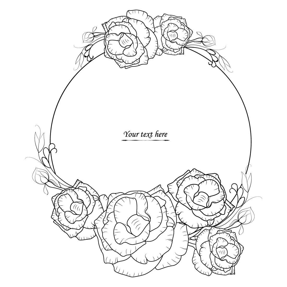 vintage rose flowers bouquet, rose border and frame design line art, preview image.