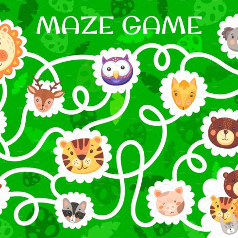 Labyrinth maze, cute funny animals cover image.
