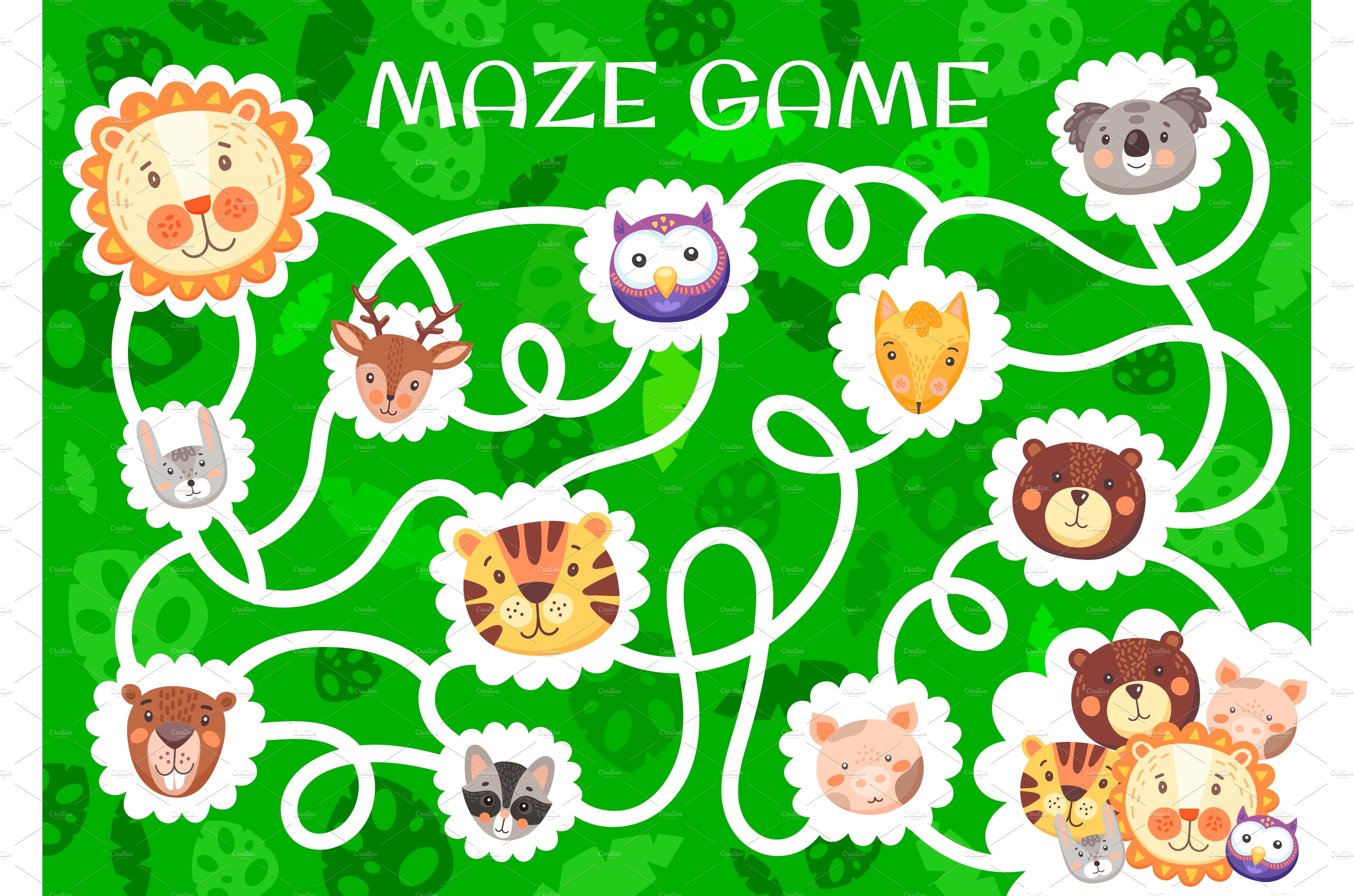 Labyrinth maze, cute funny animals cover image.