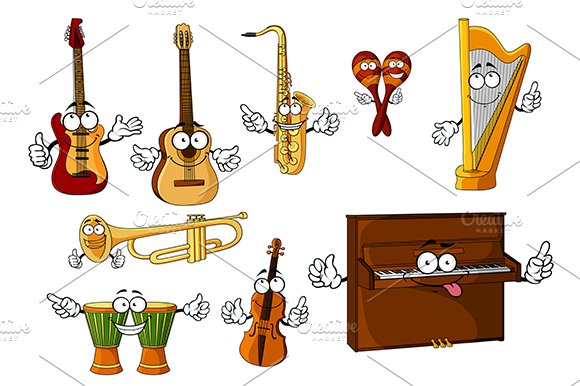 Cartoon classic musical instruments cover image.