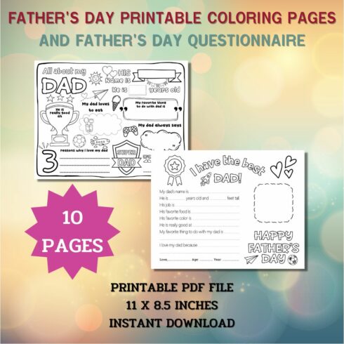 Fathers Day Gifts, All About My Dad Printable Coloring pages cover image.