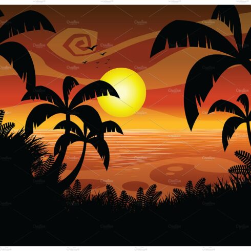 Sunset Cartoon Flat Design cover image.