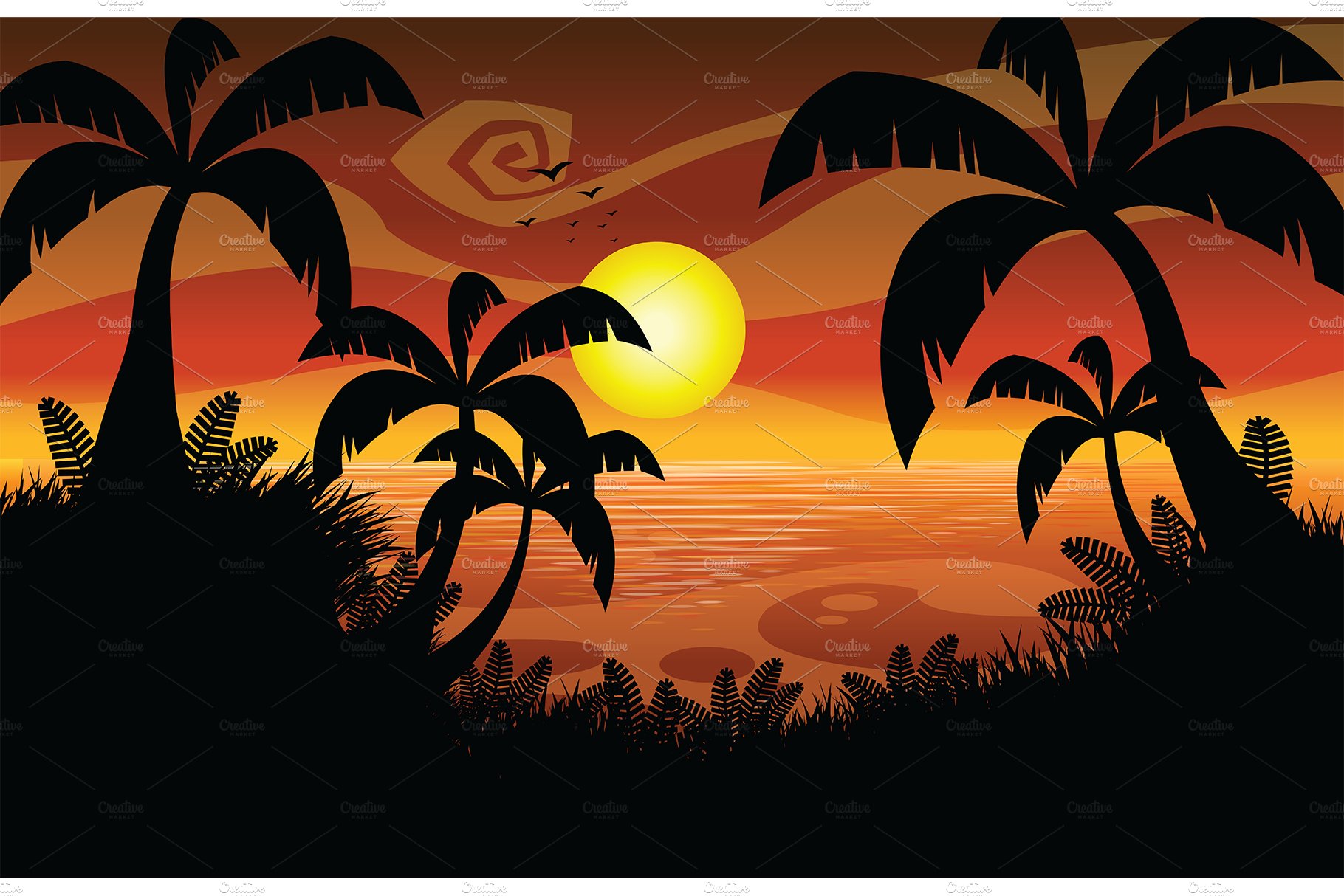 Sunset Cartoon Flat Design cover image.