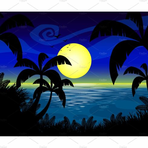 Blue Sunset Cartoon Flat Design cover image.