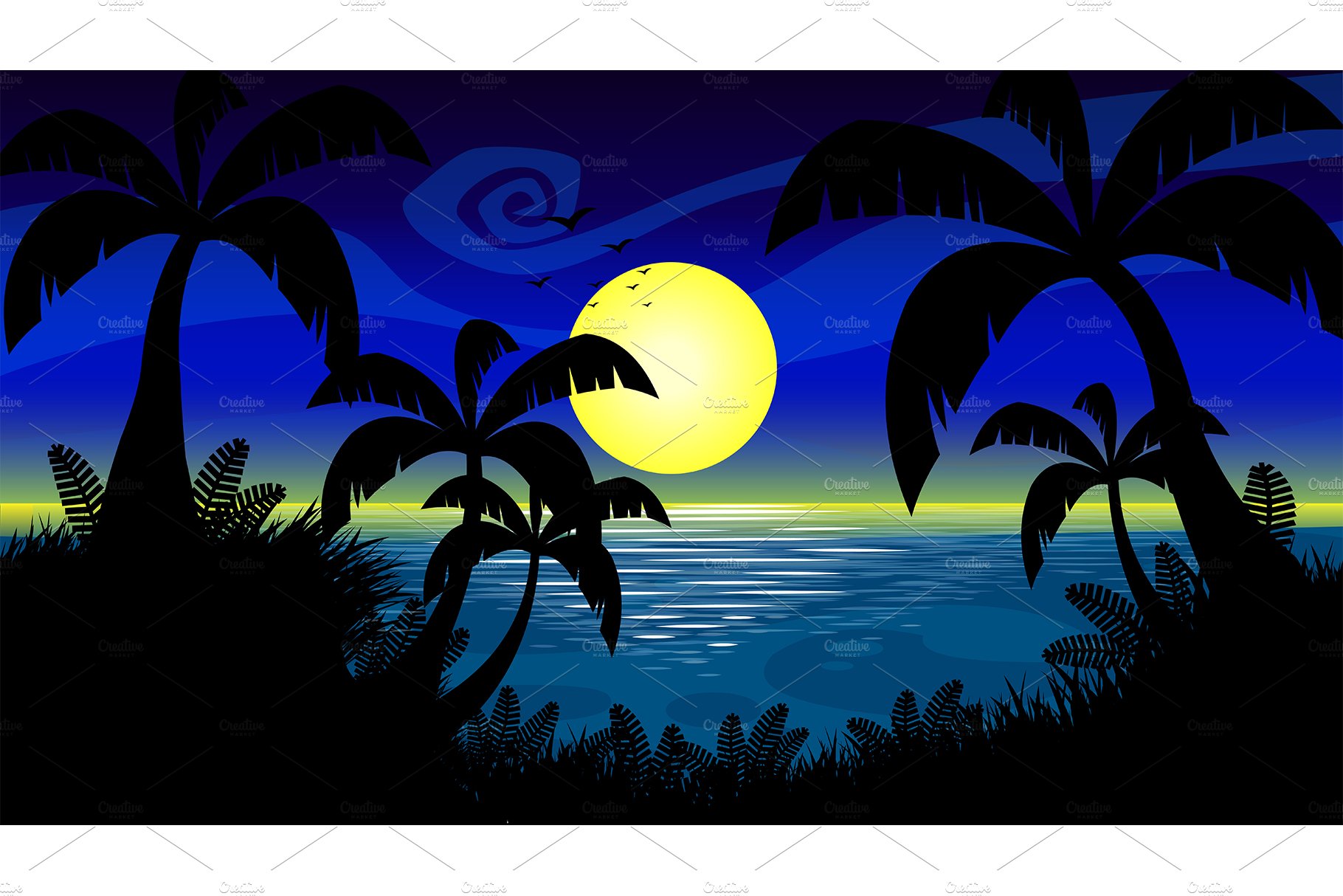 Blue Sunset Cartoon Flat Design cover image.