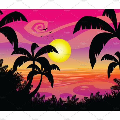 Pink Sunset Cartoon Flat Design cover image.