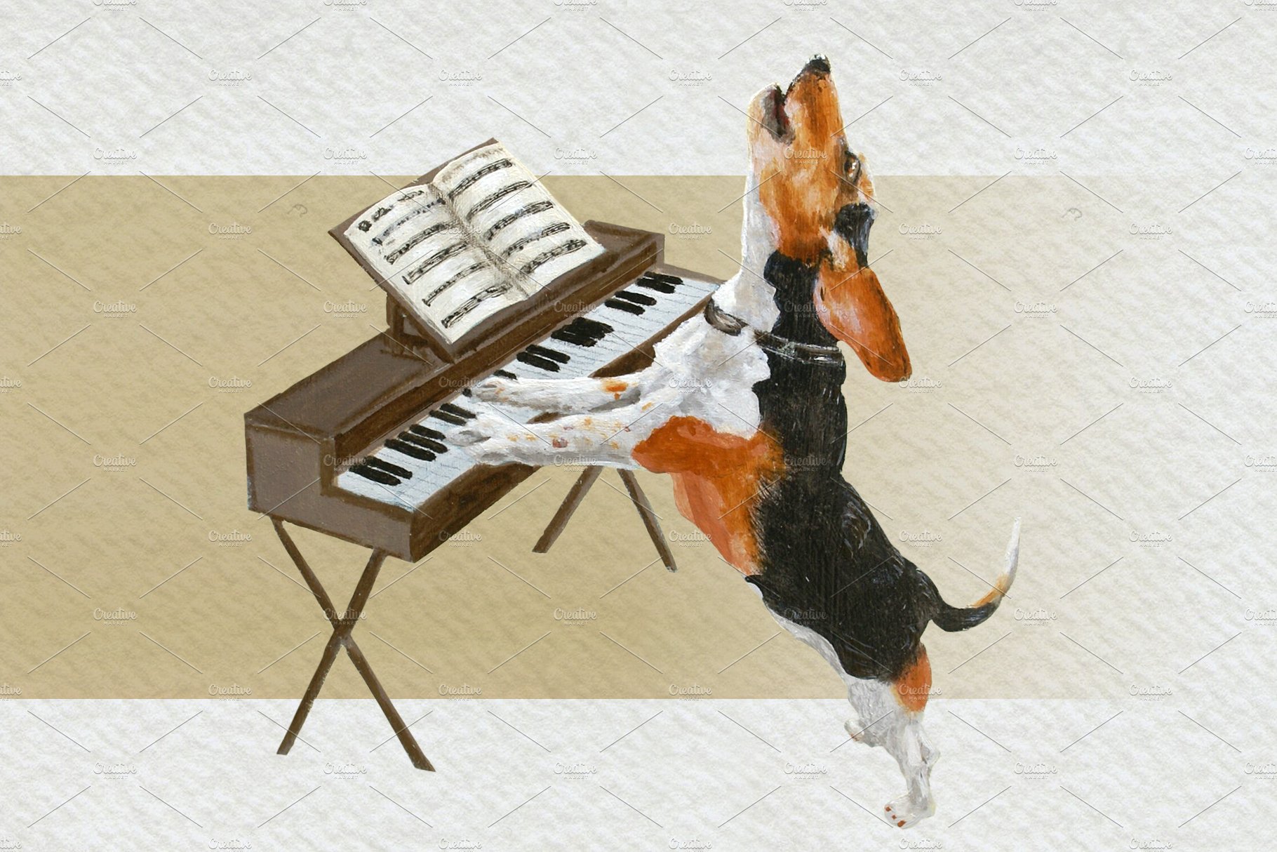 Dog Playing Piano Oil Painting preview image.