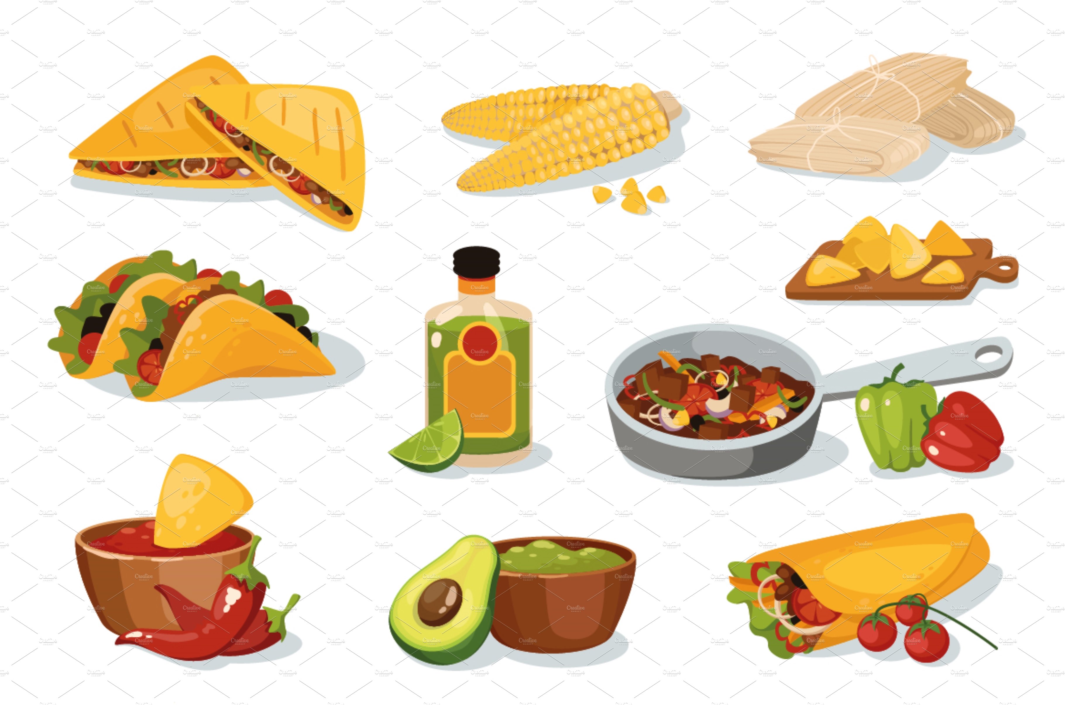 Mexican traditional food set cover image.