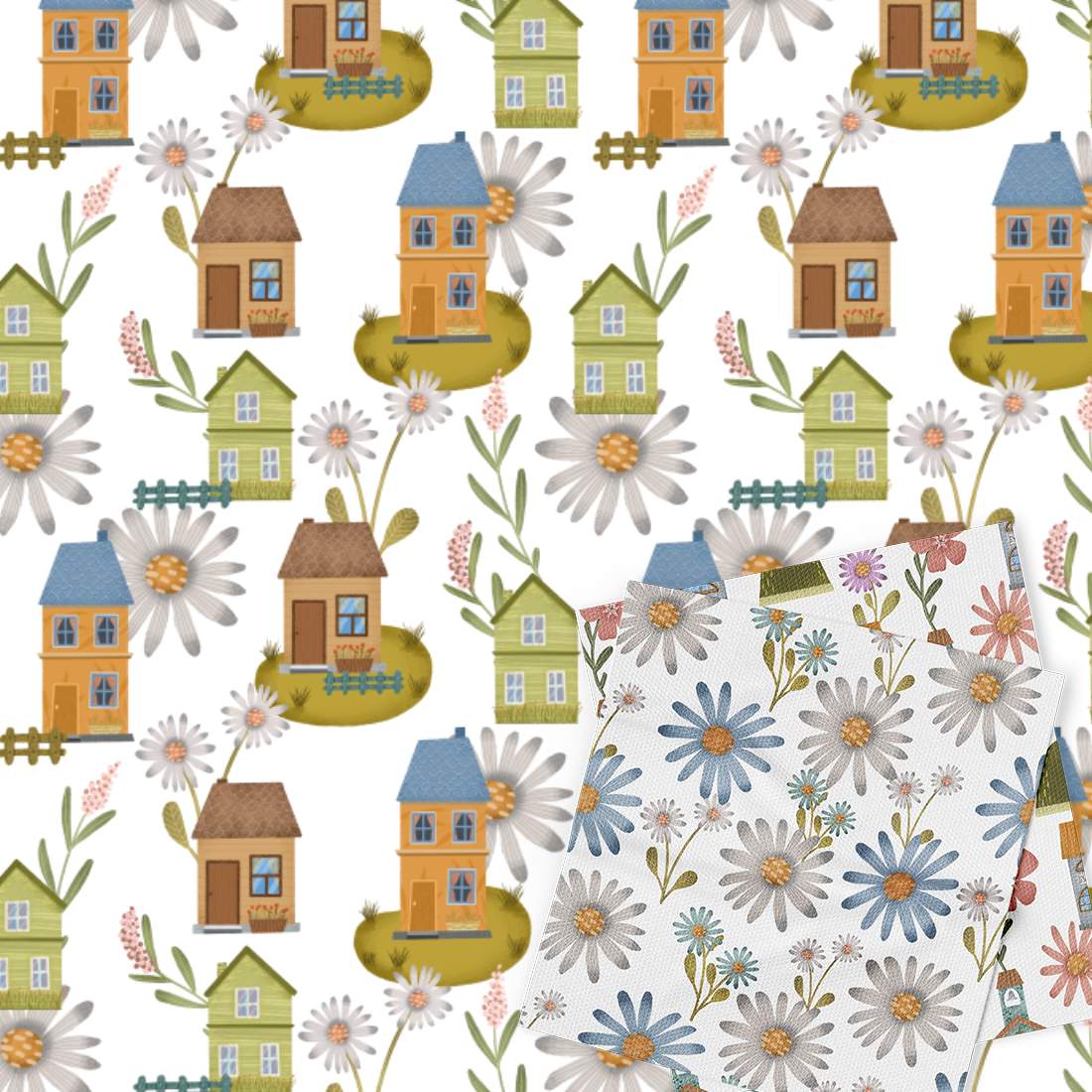 Flower town seamless pattern pack preview image.