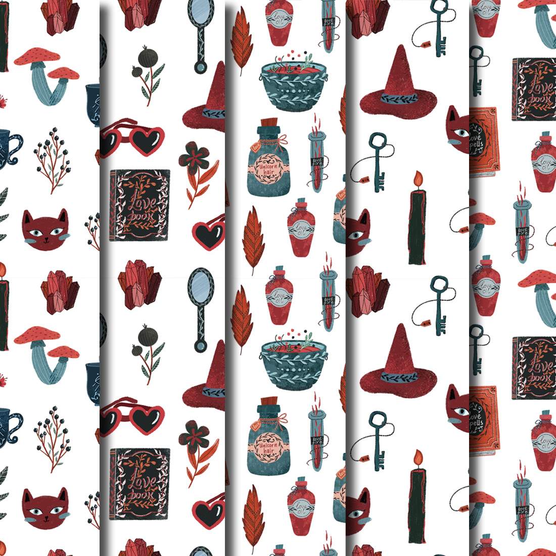 LOVE MAGIC seamless patterns preview image.
