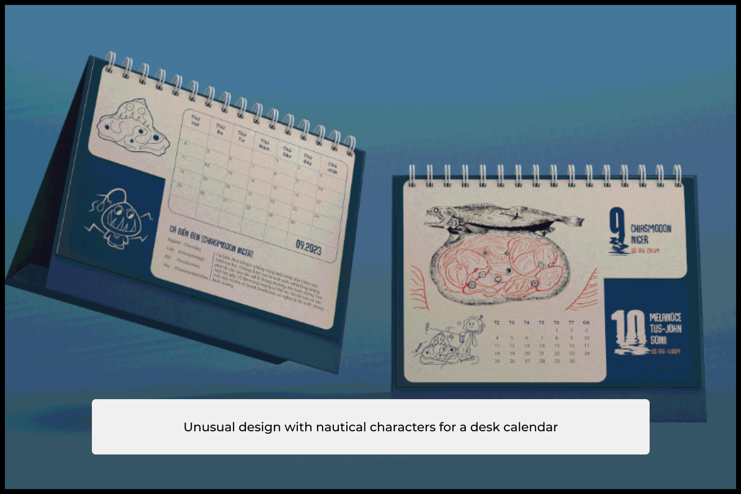 Unusual design with nautical characters for a desk calendar.