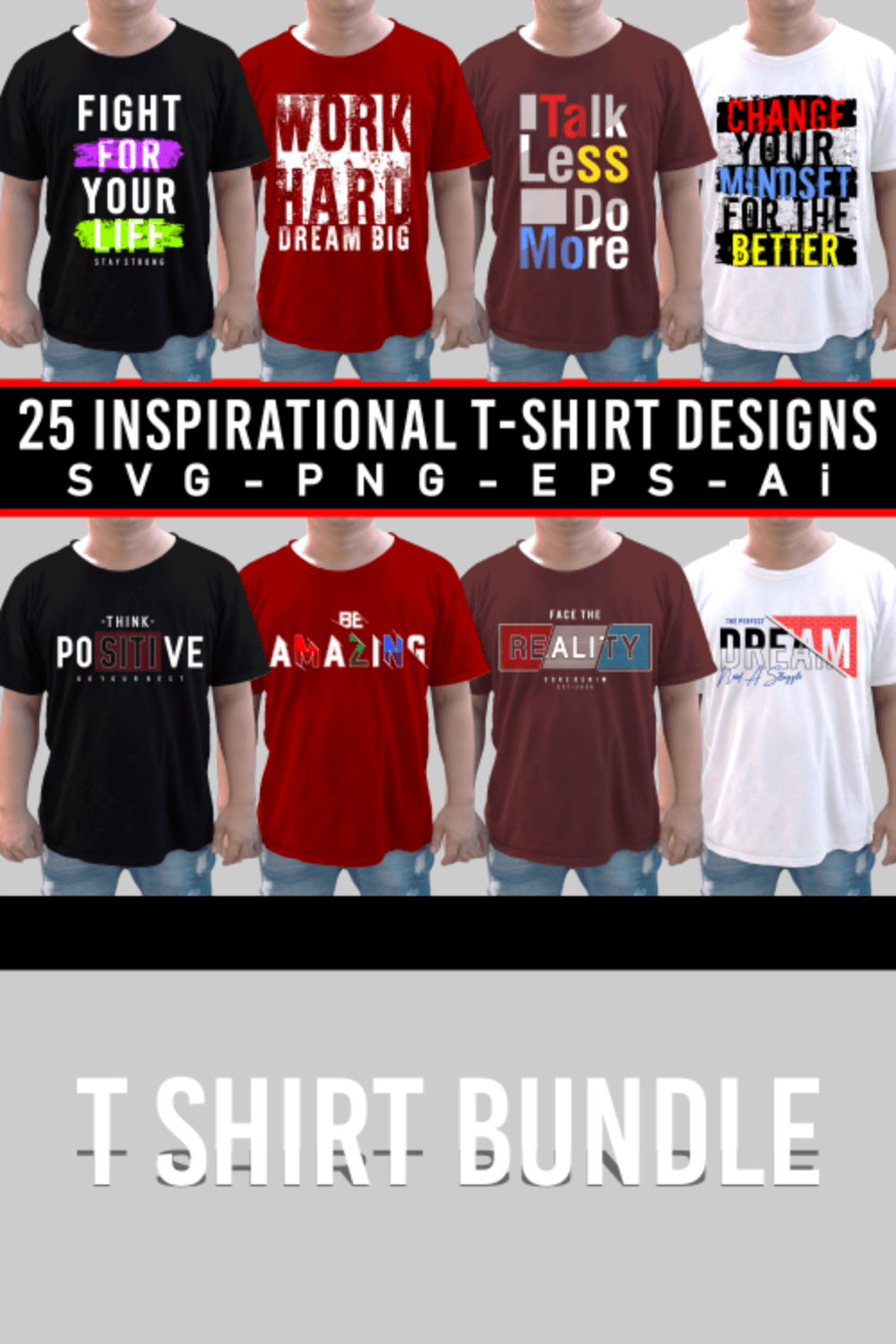 Inspirational & Motivational Quotes SVG T shirt Design Vector Bundle pinterest preview image.