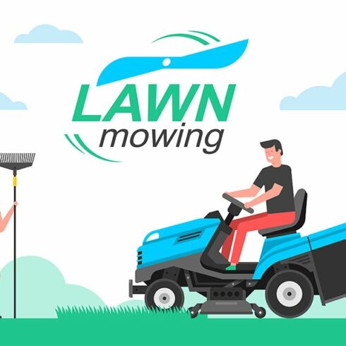 Man mowing the lawn cover image.