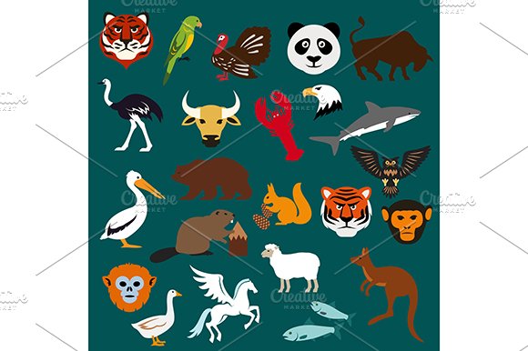 Animal and bird flat icons cover image.