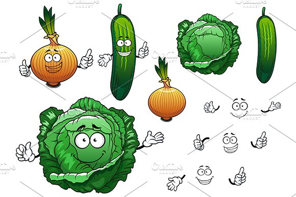 Green cabbage, cucumber and onion cover image.