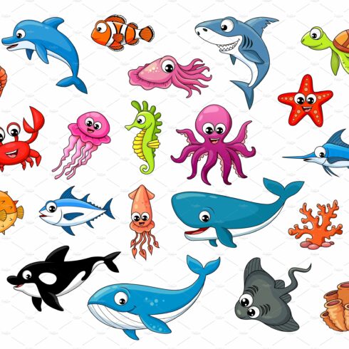 Cartoon underwater animals cover image.