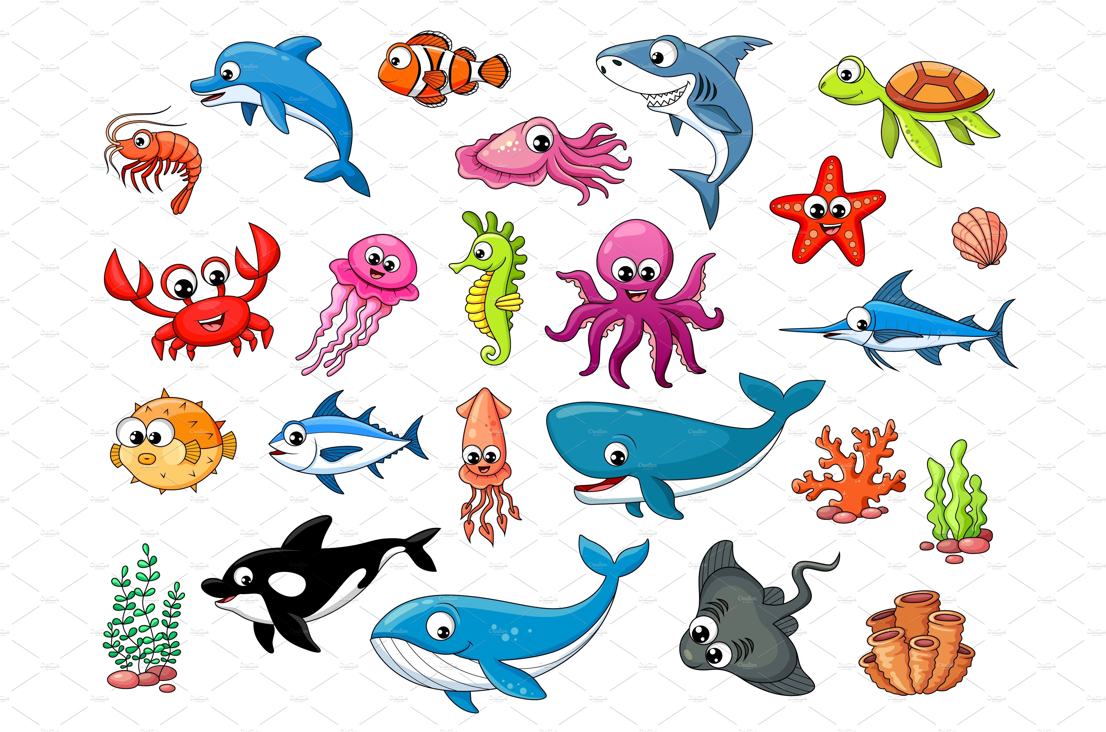 Cartoon underwater animals cover image.