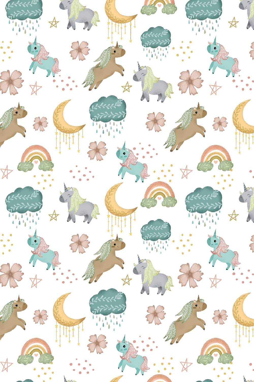 "Magical" unicorn & rainbow seamless patterns pinterest preview image.