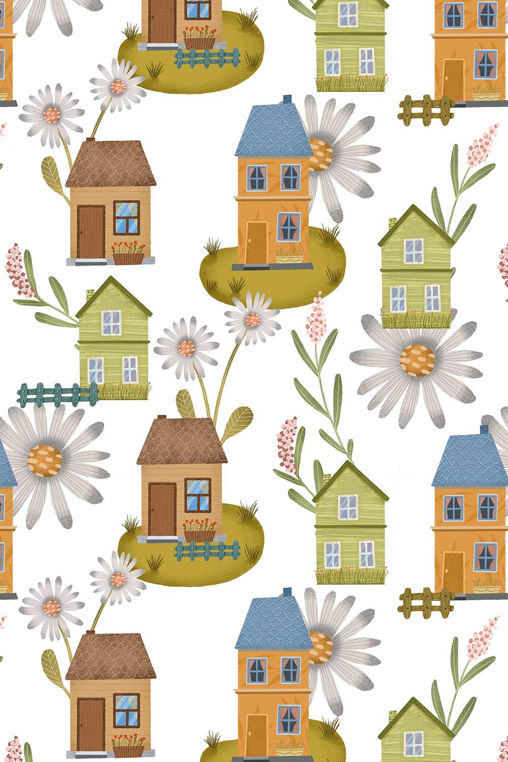 Flower town seamless pattern pack pinterest preview image.