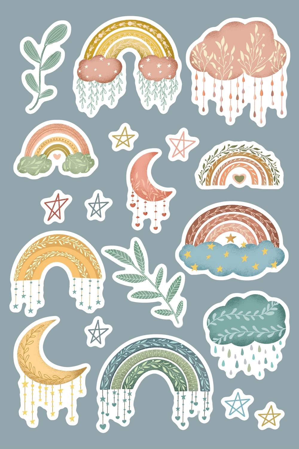 Rainbow sticker pack pinterest preview image.