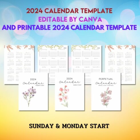 2024 Calendar Template Editable by Canva cover image.