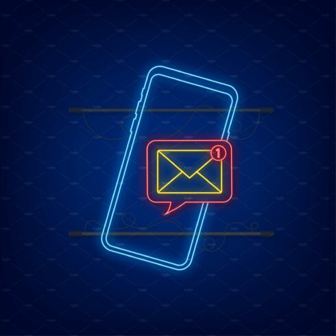 Email notification concept. Neon cover image.
