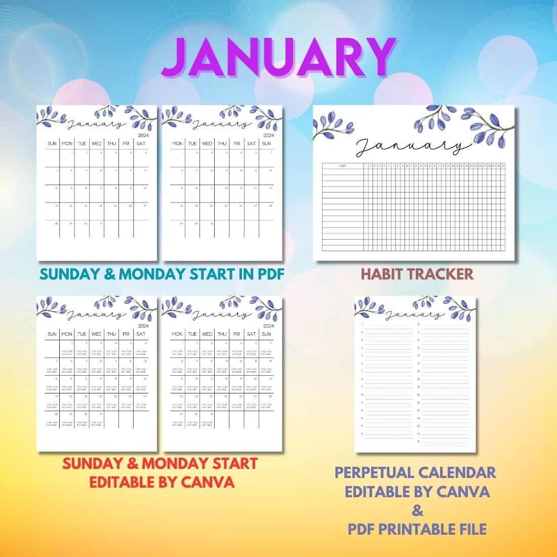 2024 Calendar Template Editable by Canva preview image.