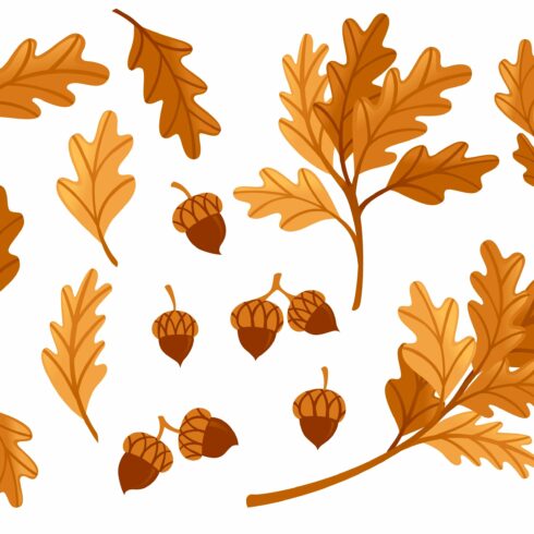Various oak autumn leaves with acorn cover image.