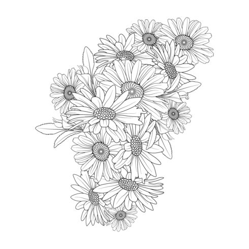 Illustration sketch contour bouquet of daisy flowers, gerbera daisy flower line art, cover image.