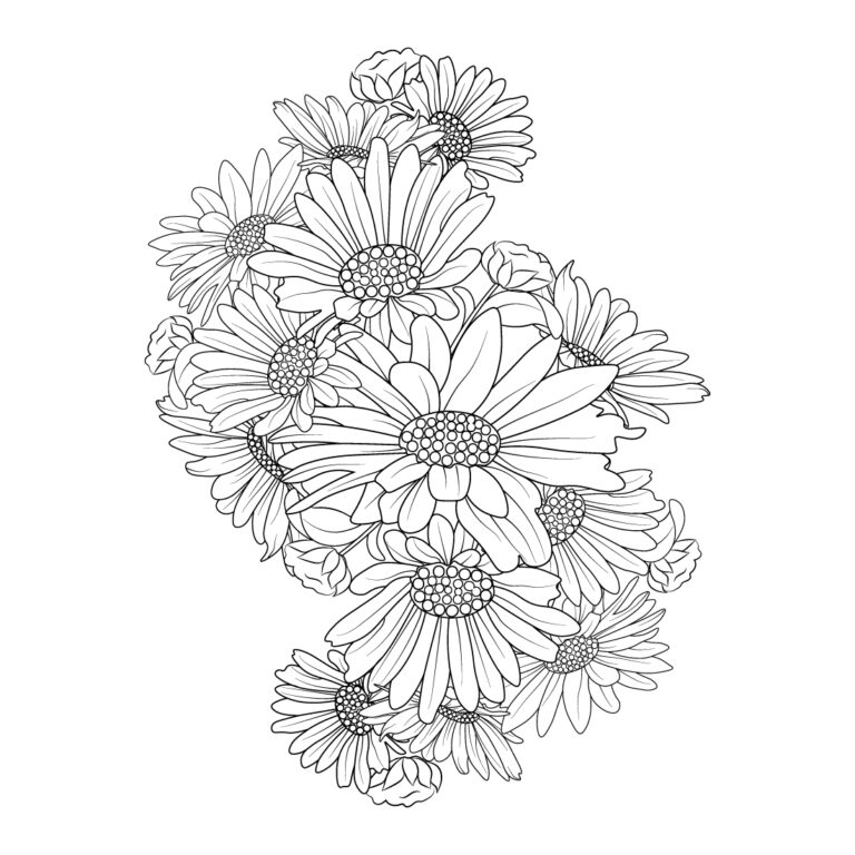 zentangle tattoo design with daisy flowers, relaxation flower coloring ...