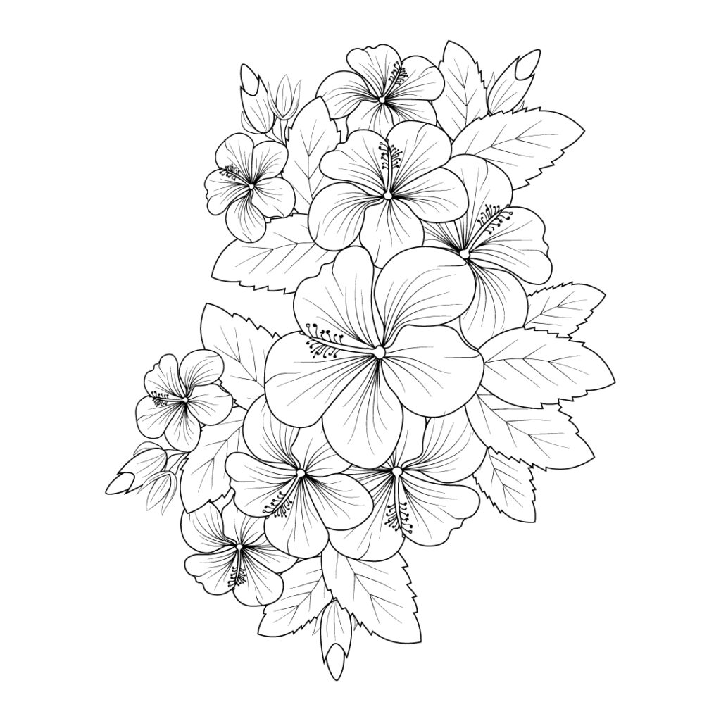 Hibiscus flower drawing. Hibiscus flower tattoo. Hibiscus flower ...