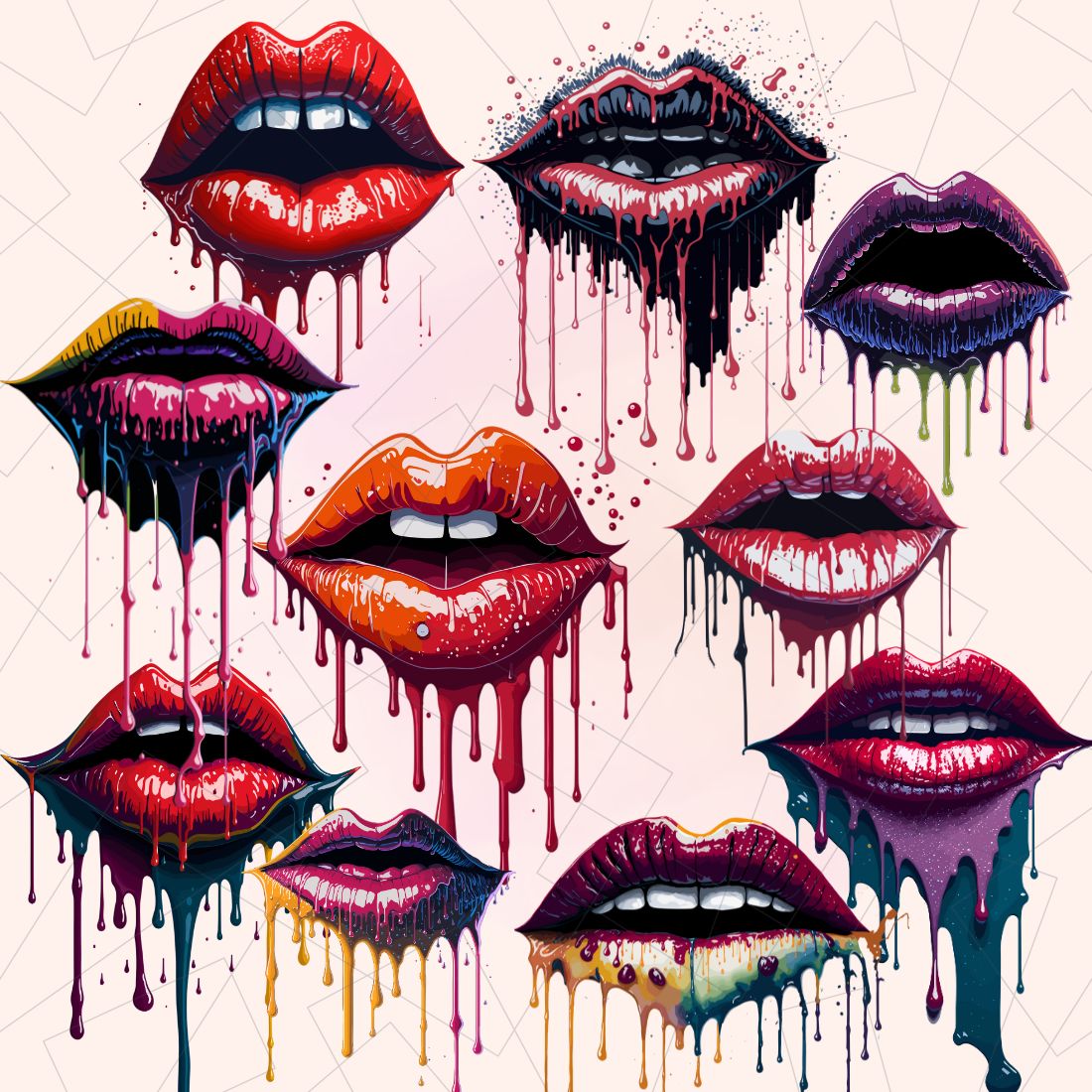 Dripping Beautiful Lips Watercolor preview image.
