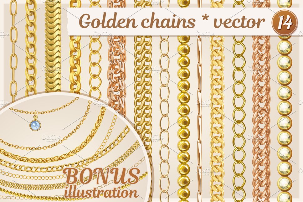 Set of 14 golden chains + Bonus! cover image.