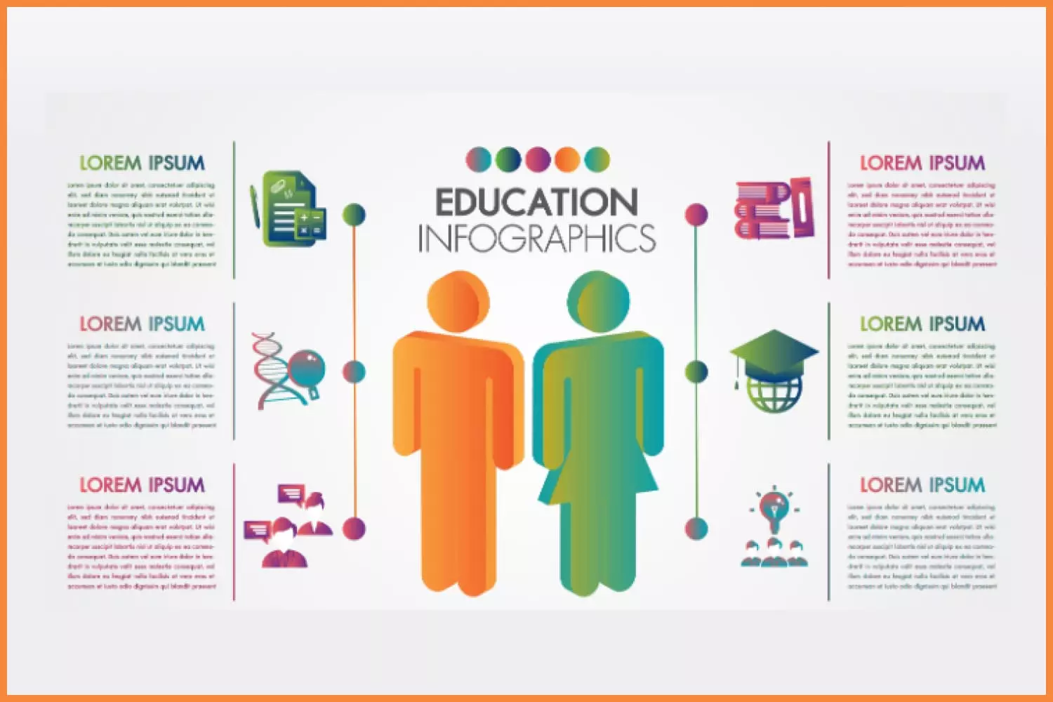 Drawing with infographics and text in two columns.