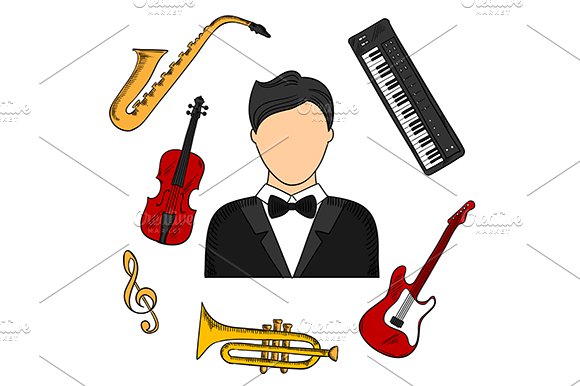 Musician profession and instruments cover image.