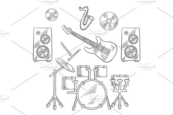 Musical band instruments set cover image.