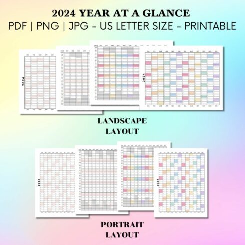 2024 Year at a Glance Printable cover image.