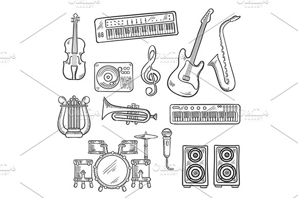 Musical instruments and items cover image.