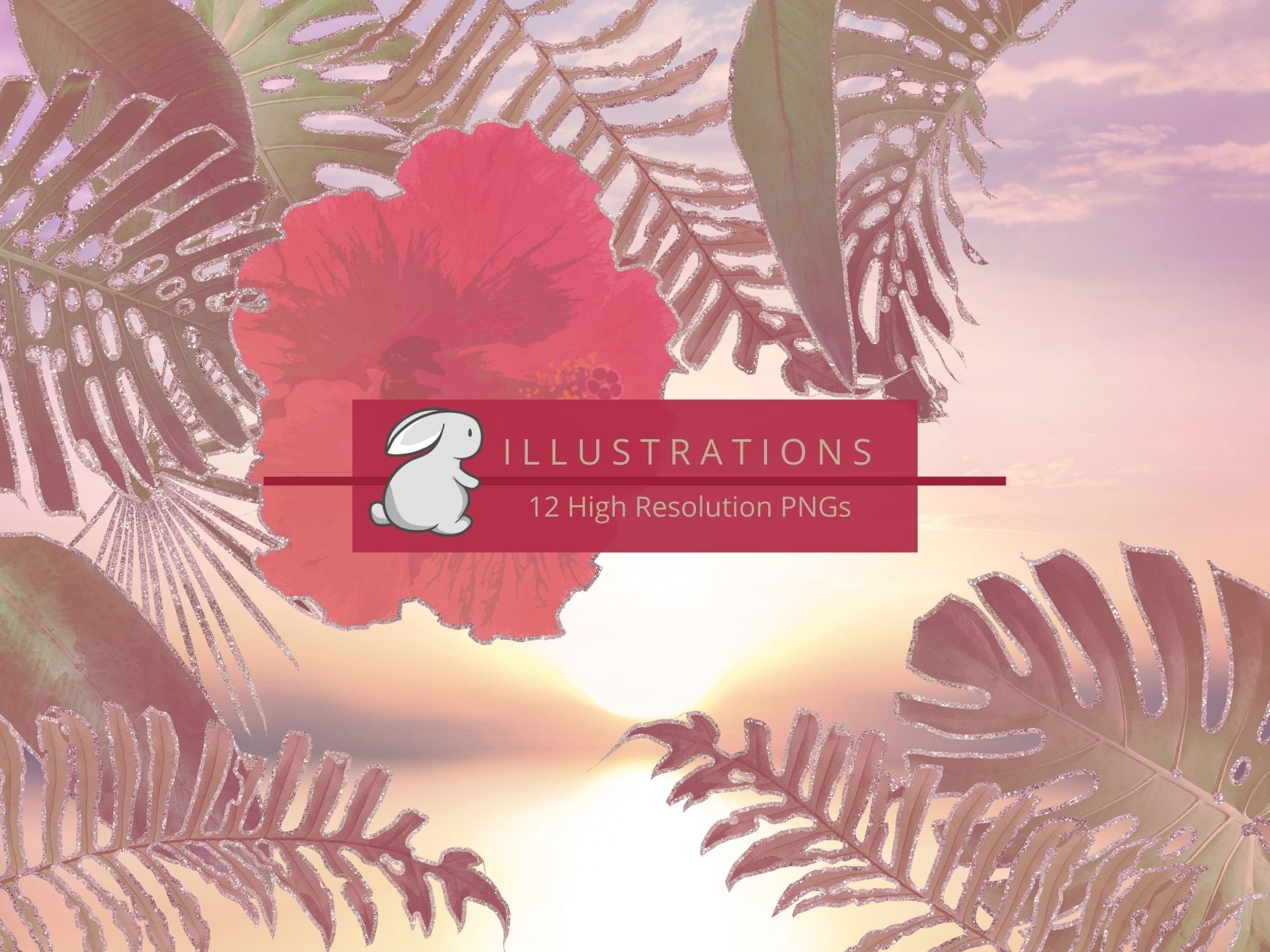 Sunset Tropical Leaves Clip Art cover image.