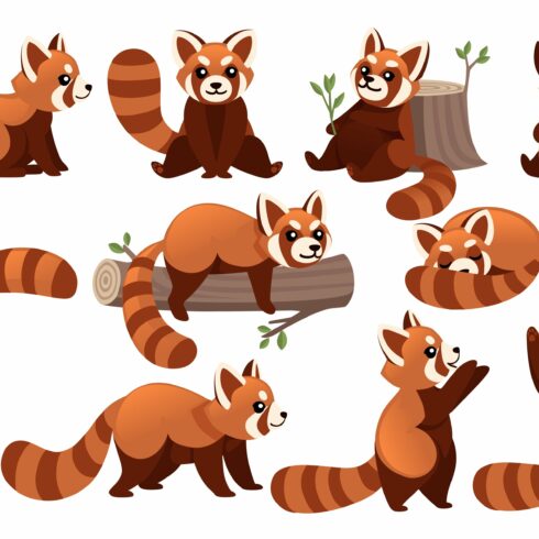 Set of cute adorable red panda in cover image.
