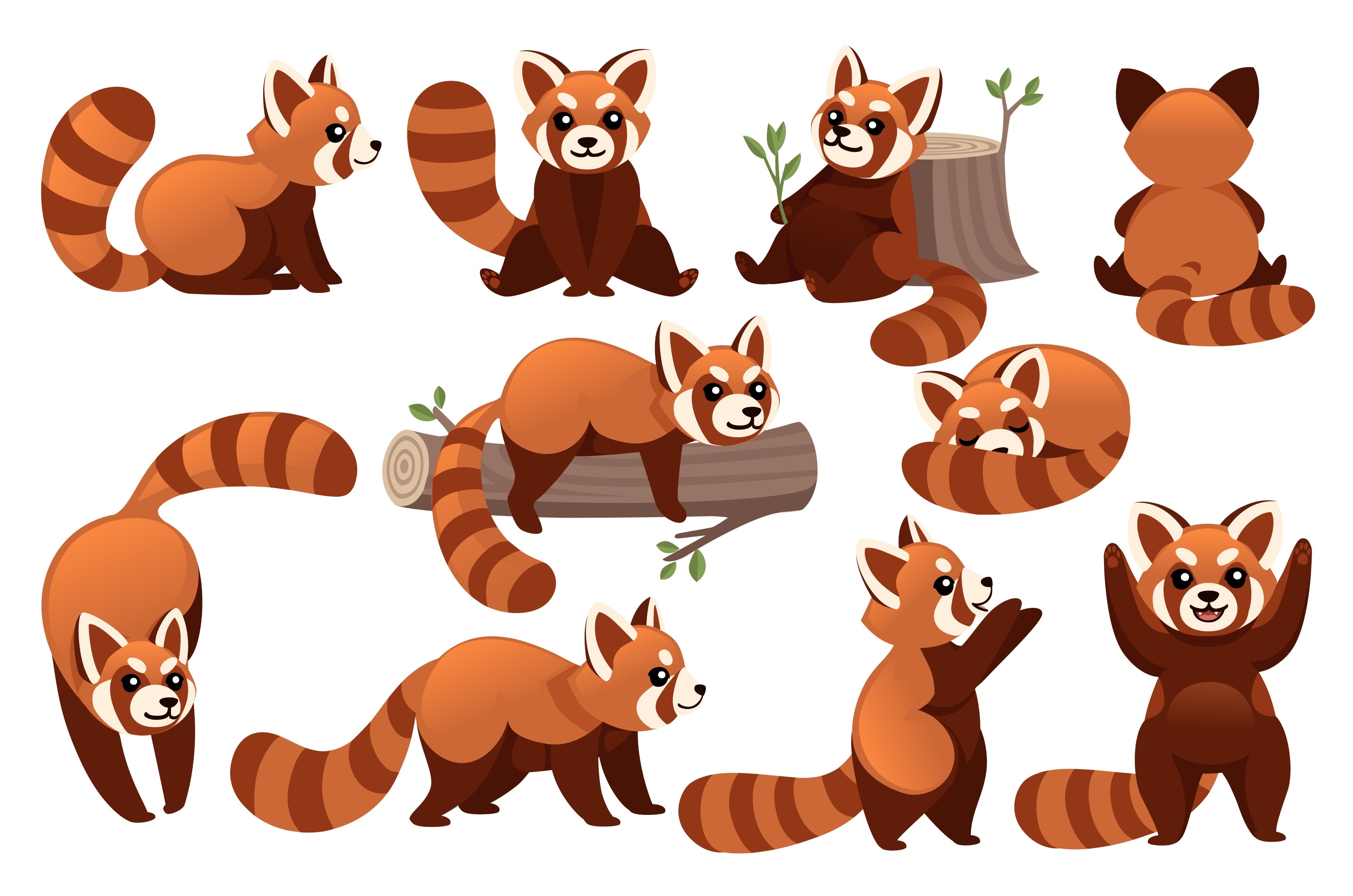 Set of cute adorable red panda in cover image.