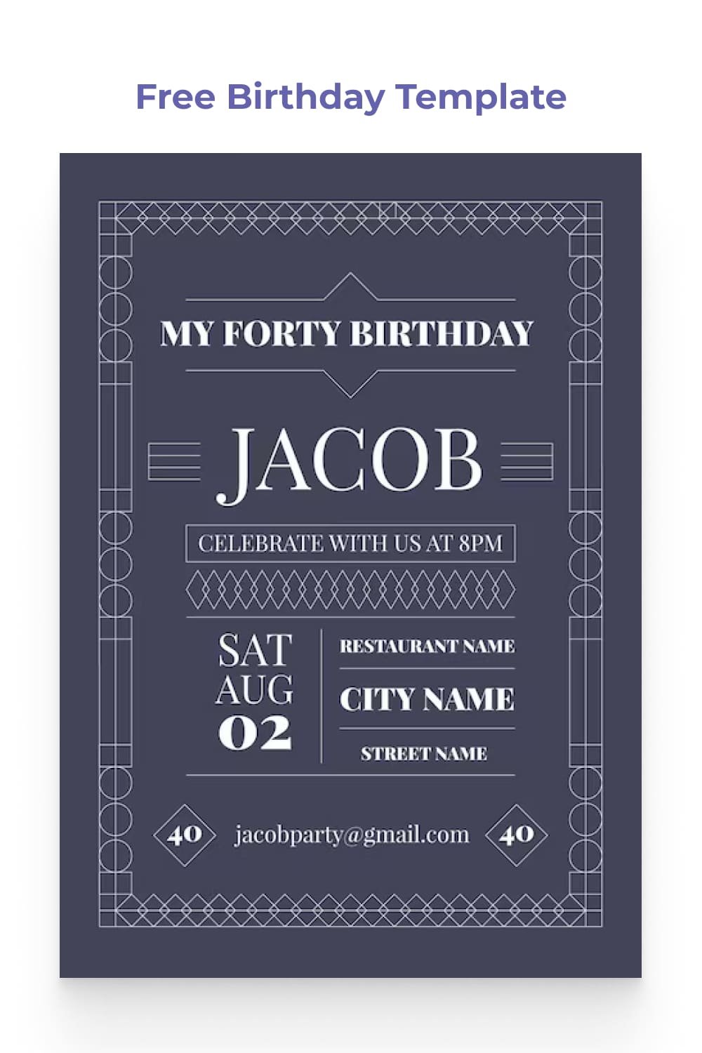 Birthday invitation with a gray background and a simple design.