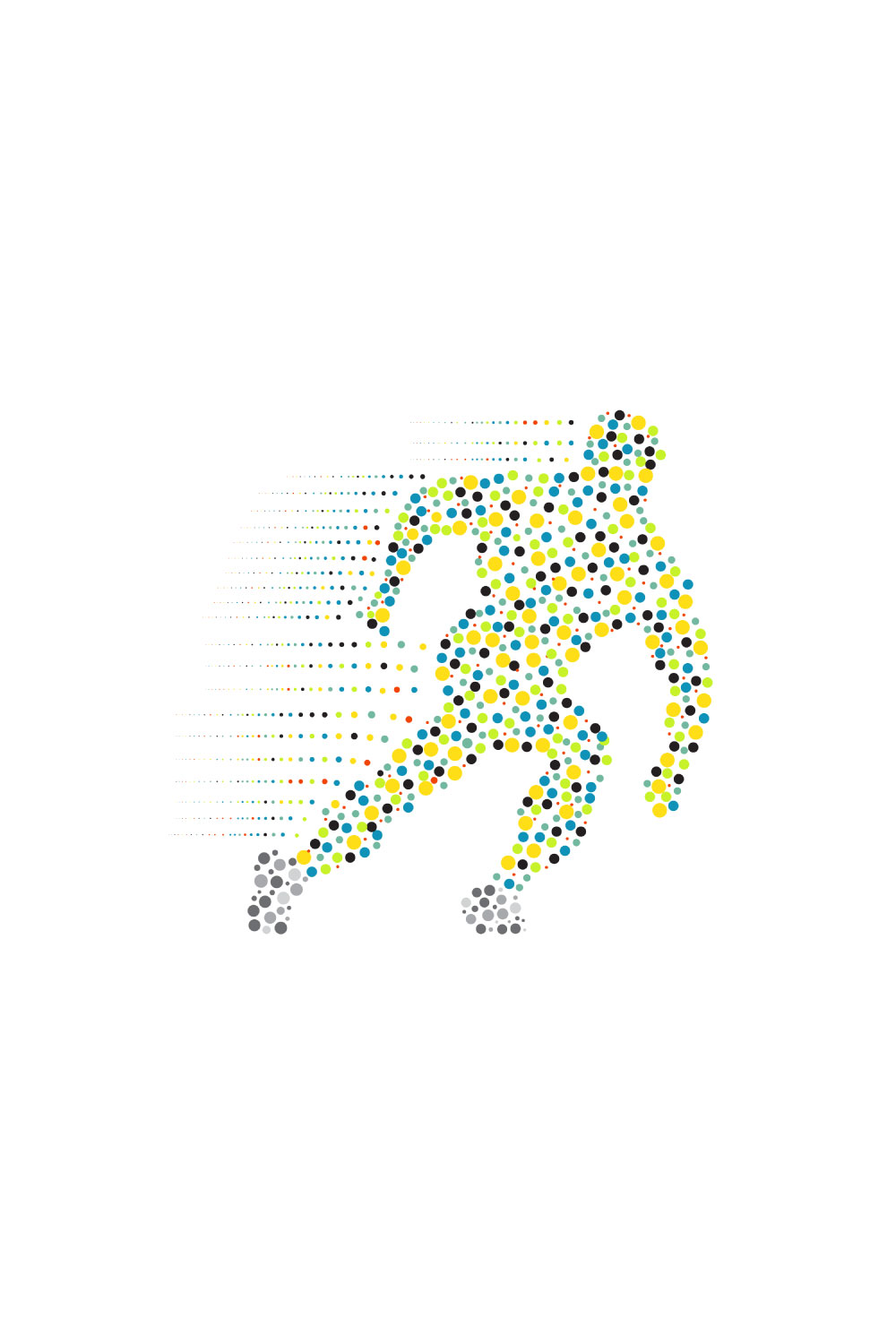 Speedy person composed of colored dots, vector illustration pinterest preview image.