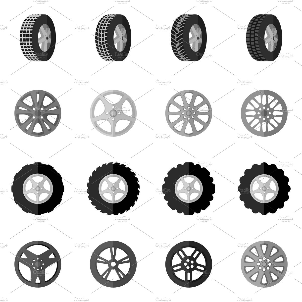 Tire service montage icon set cover image.