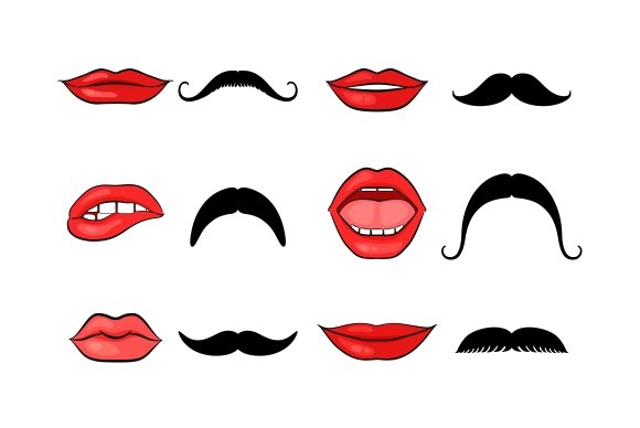 Lady lips and gentleman mustaches cover image.