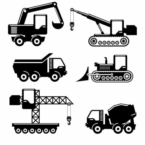 Construction machinery icons cover image.